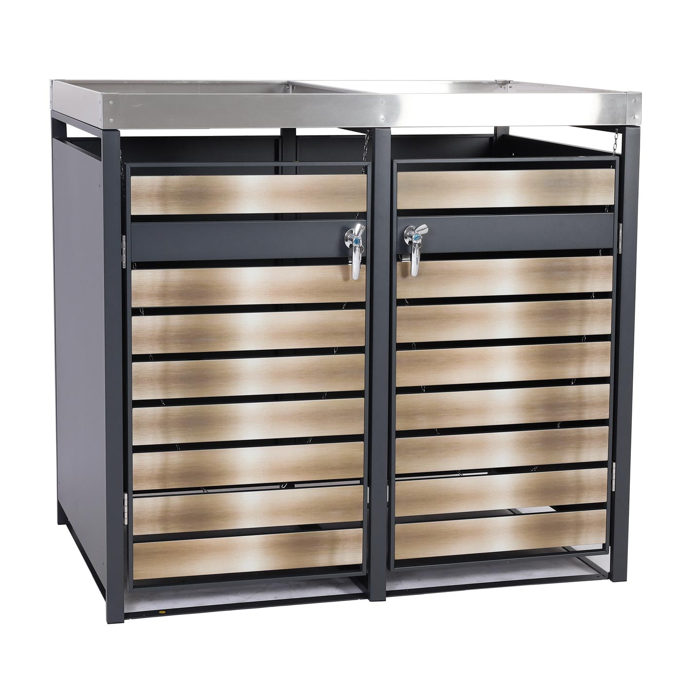 2-tankkast met plantenbak MCW-J81, uitbreidbaar, 125x132x80cm metaal 47kg, antraciet ~ goud