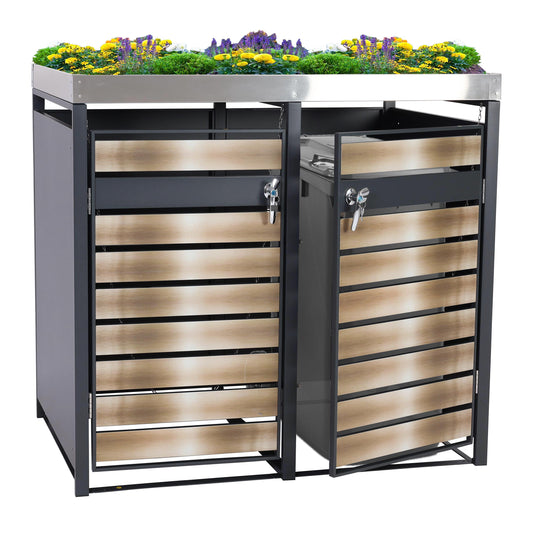 2-tankkast met plantenbak MCW-J81, uitbreidbaar, 125x132x80cm metaal 47kg, antraciet ~ goud