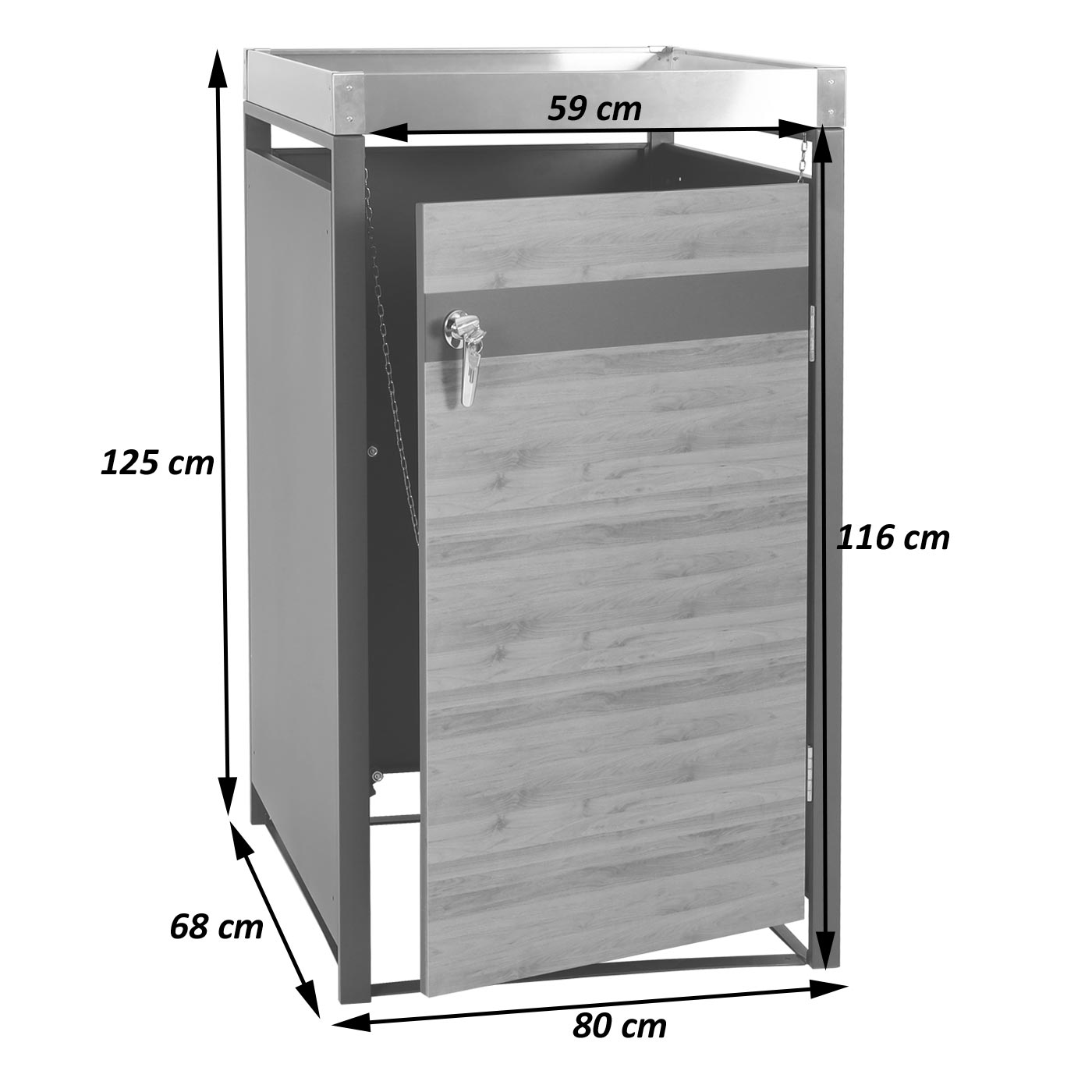 1 deksel afvalbak met plantenbak MCW-J82, uitbreidbaar, metaal 37kg, antraciet ~ donkerbruin kersenhout look