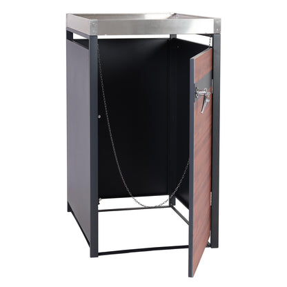 1 deksel afvalbak met plantenbak MCW-J82, uitbreidbaar, metaal 37kg, antraciet ~ donkerbruin kersenhout look