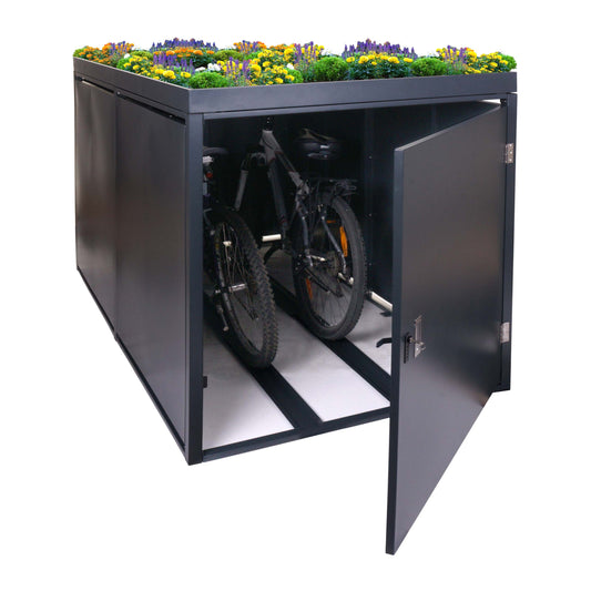 2-fietsenstalling met plantenbak MCW-L56b, fietsenbak, afsluitbaar gegalvaniseerd staal 125x113x208cm ~ antraciet