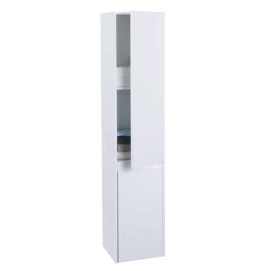 Wandkast MCW-L86, badkamermeubel highboard hoge kast, MVG melamine 2 deuren 3 vakken 160x33cm ~ wit