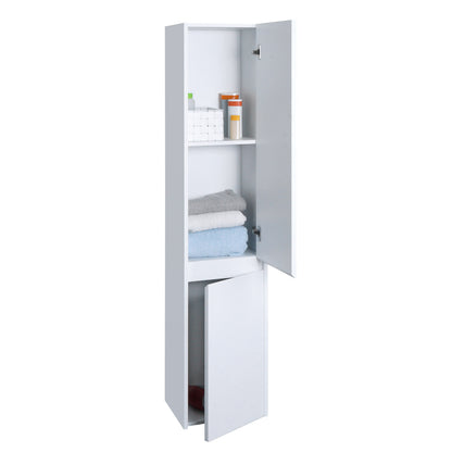 Wandkast MCW-L86, badkamermeubel highboard hoge kast, MVG melamine 2 deuren 3 vakken 160x33cm ~ wit