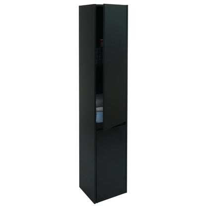 Wandkast MCW-L86, badkamermeubel highboard hoge kast, MVG melamine 2 deuren 3 vakken 160x33cm ~ zwart