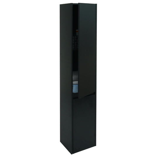 Wandkast MCW-L86, badkamermeubel highboard hoge kast, MVG melamine 2 deuren 3 vakken 160x33cm ~ zwart