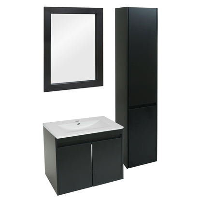 Badkamer set MCW-L86, wastafel wandspiegel wandmeubel wastafel, MVG-gecertificeerd gemelamineerd ~ zwart