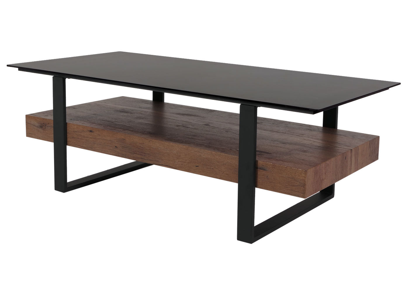 Salontafel MCW-L88, woonkamer tafel tafel, plank ijzer 43x120x60cm gesinterde steen marmer look zwart hout donkerbruin