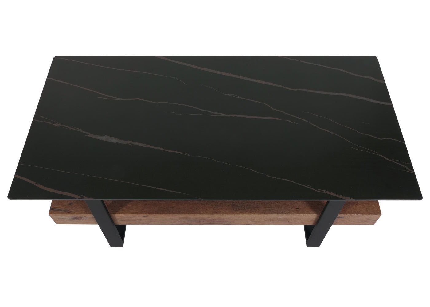 Salontafel MCW-L88, woonkamer tafel tafel, plank ijzer 43x120x60cm gesinterde steen marmer look zwart hout donkerbruin