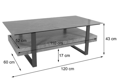 Salontafel MCW-L88, salontafel tafel, plank ijzer 43x120x60cm gesinterde steen marmer look grijs hout grijsbruin
