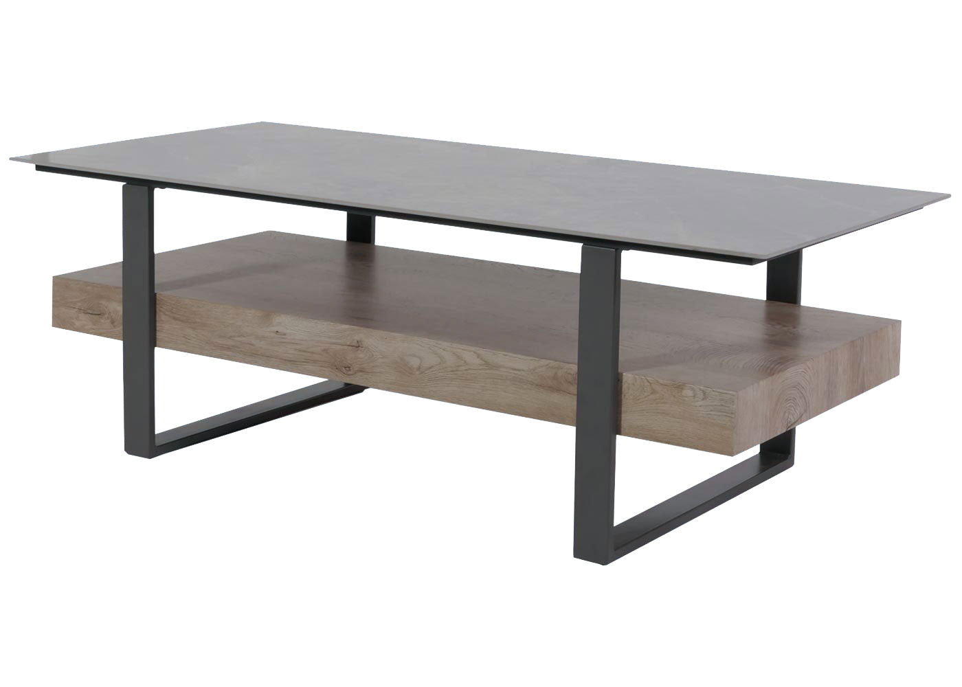 Salontafel MCW-L88, salontafel tafel, plank ijzer 43x120x60cm gesinterde steen marmer look grijs hout grijsbruin