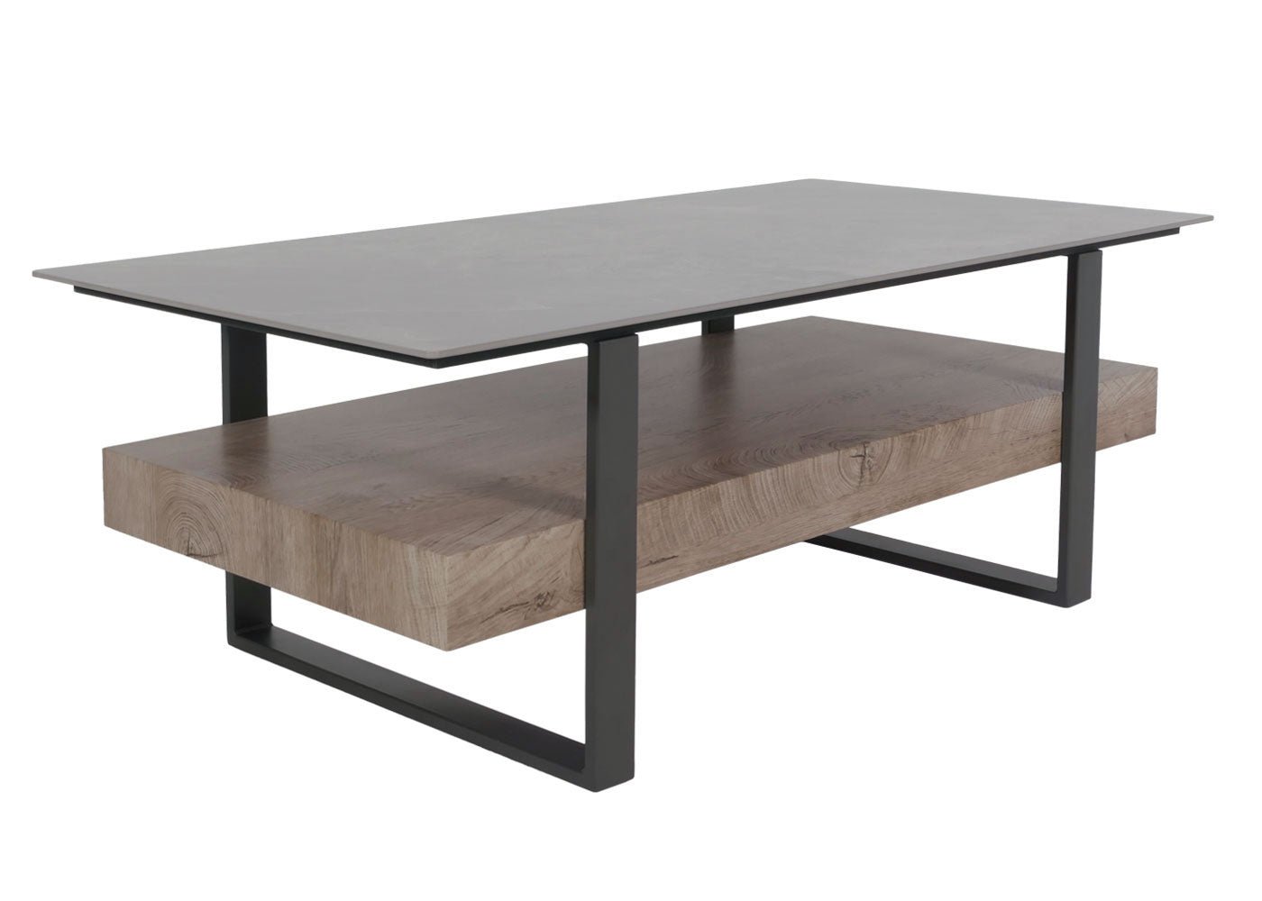 Salontafel MCW-L88, salontafel tafel, plank ijzer 43x120x60cm gesinterde steen marmer look grijs hout grijsbruin