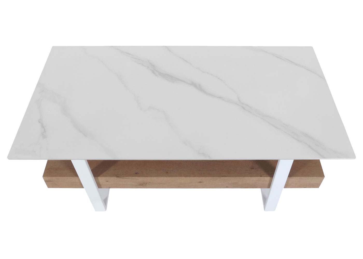 Salontafel MCW-L88, woonkamer tafel tafel, plank ijzer 43x120x60cm gesinterde steen marmer look wit natuurlijk hout