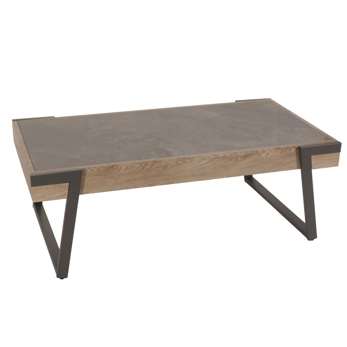 Salontafel MCW-L89, banktafel woonkamertafel, ijzer 43x120x64cm gesinterde steen marmer look grijs hout grijsbruin