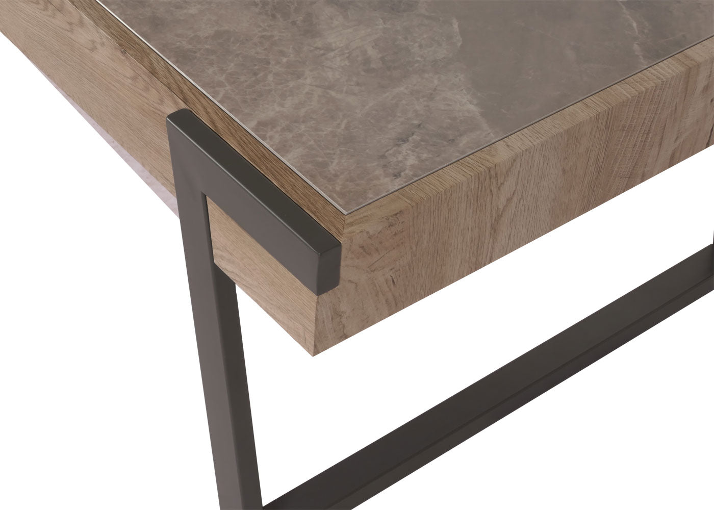 Salontafel MCW-L89, banktafel woonkamertafel, ijzer 43x120x64cm gesinterde steen marmer look grijs hout grijsbruin