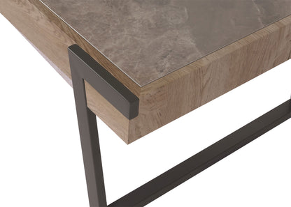 Salontafel MCW-L89, banktafel woonkamertafel, ijzer 43x120x64cm gesinterde steen marmer look grijs hout grijsbruin