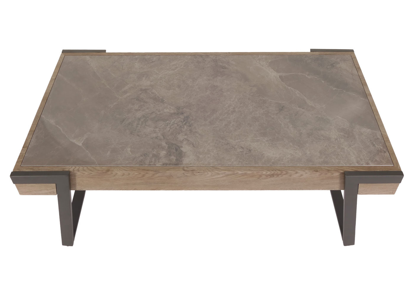 Salontafel MCW-L89, banktafel woonkamertafel, ijzer 43x120x64cm gesinterde steen marmer look grijs hout grijsbruin