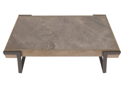 Salontafel MCW-L89, banktafel woonkamertafel, ijzer 43x120x64cm gesinterde steen marmer look grijs hout grijsbruin