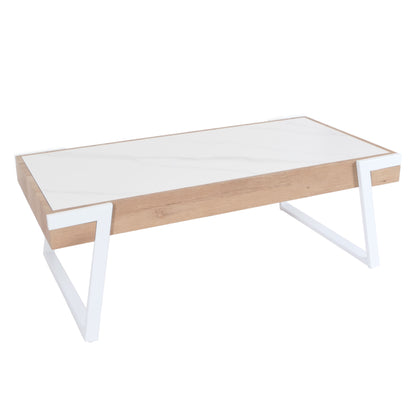 Salontafel MCW-L89, bank tafel woonkamer tafel, ijzer 43x120x64cm gesinterde steen marmer look wit natuurlijk hout