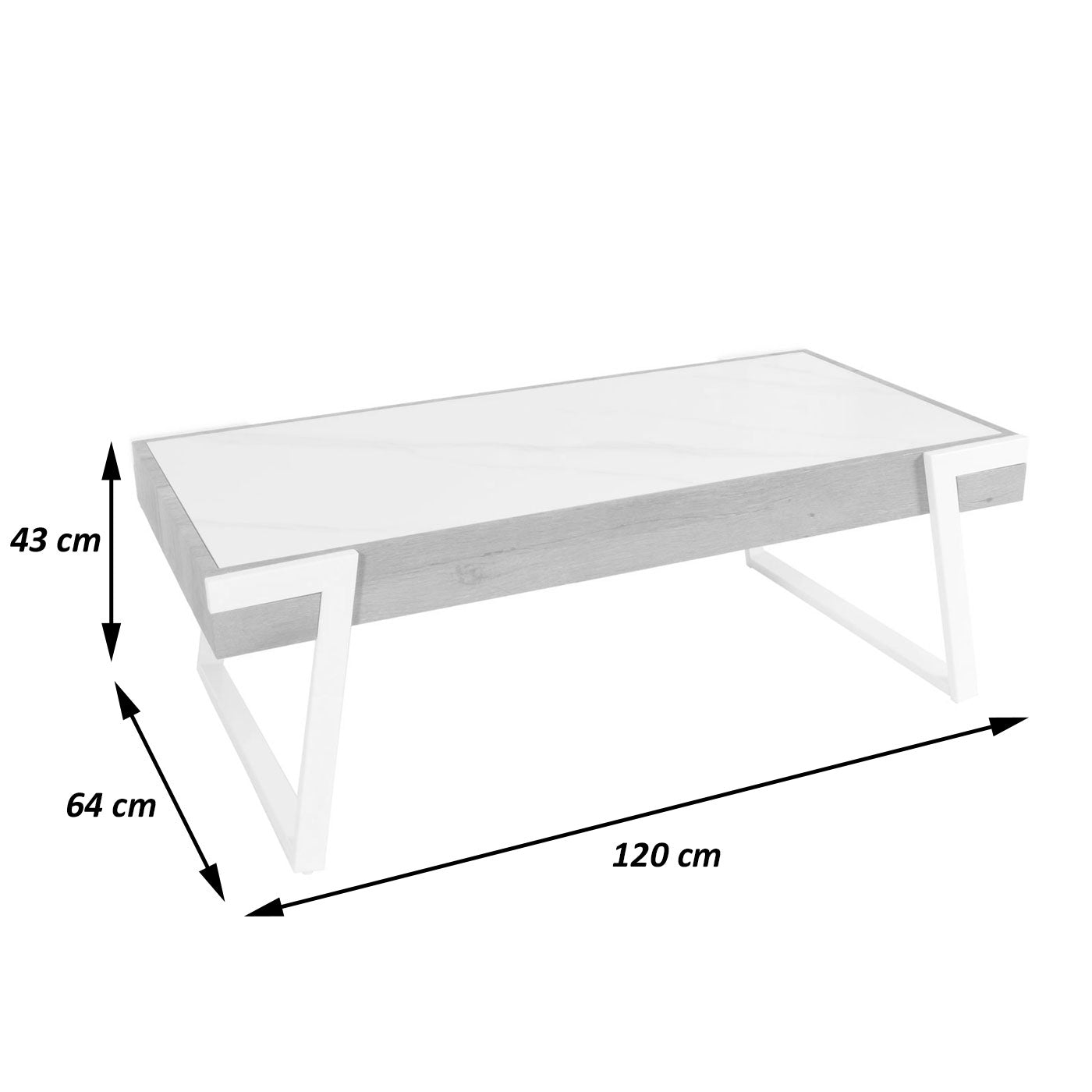 Salontafel MCW-L89, banktafel woonkamertafel, ijzer 43x120x64cm gesinterde steen marmer look grijs hout grijsbruin
