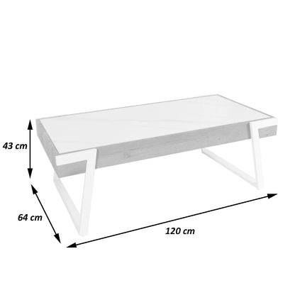 Salontafel MCW-L89, banktafel woonkamertafel, ijzer 43x120x64cm gesinterde steen marmer look grijs hout grijsbruin
