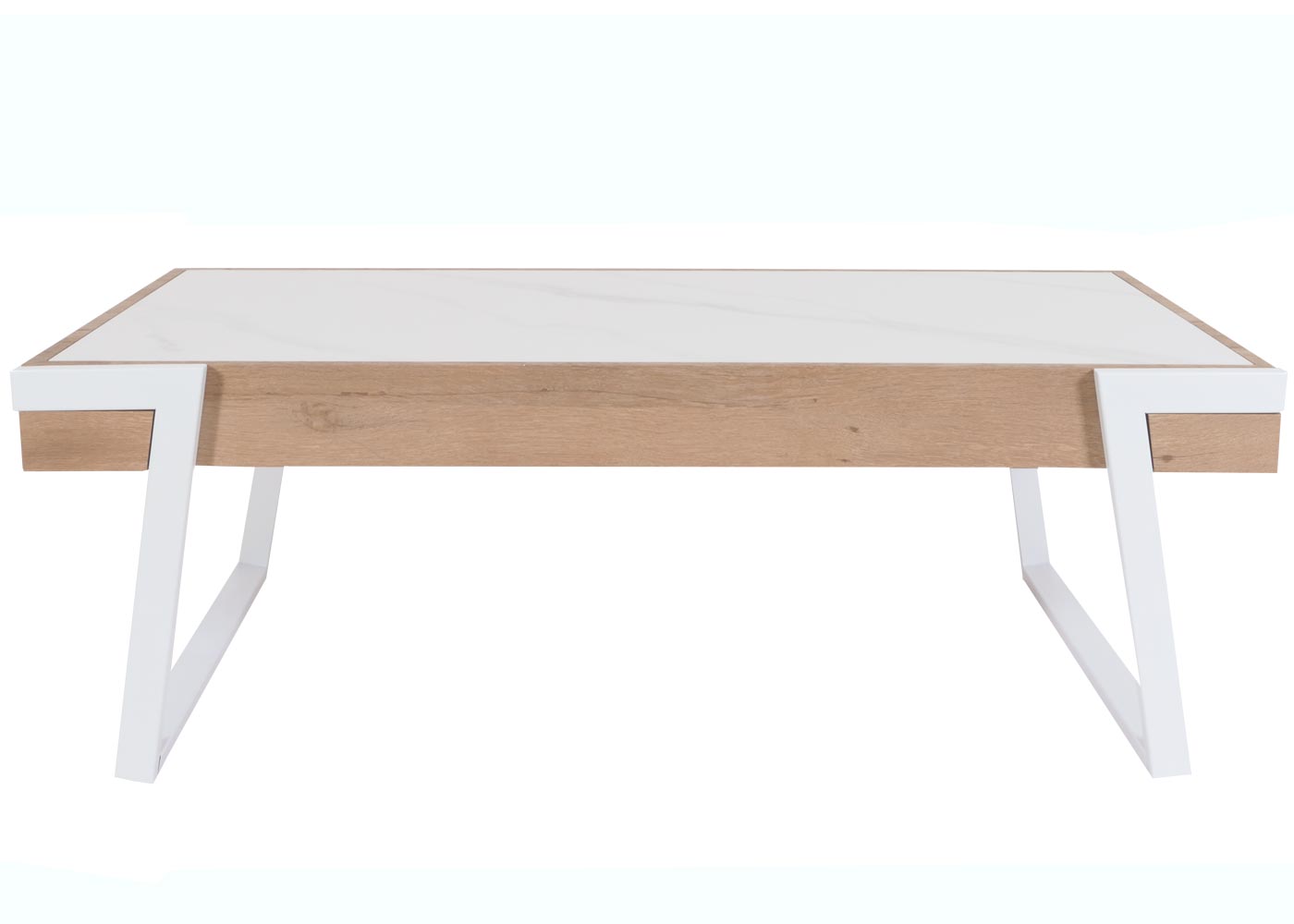 Salontafel MCW-L89, bank tafel woonkamer tafel, ijzer 43x120x64cm gesinterde steen marmer look wit natuurlijk hout