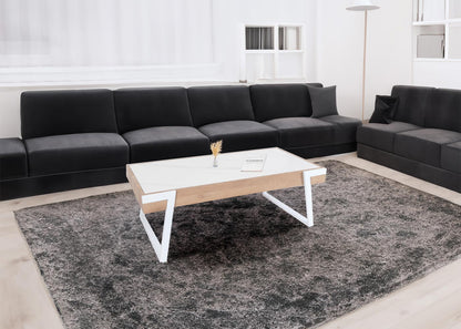 Salontafel MCW-L89, bank tafel woonkamer tafel, ijzer 43x120x64cm gesinterde steen marmer look wit natuurlijk hout