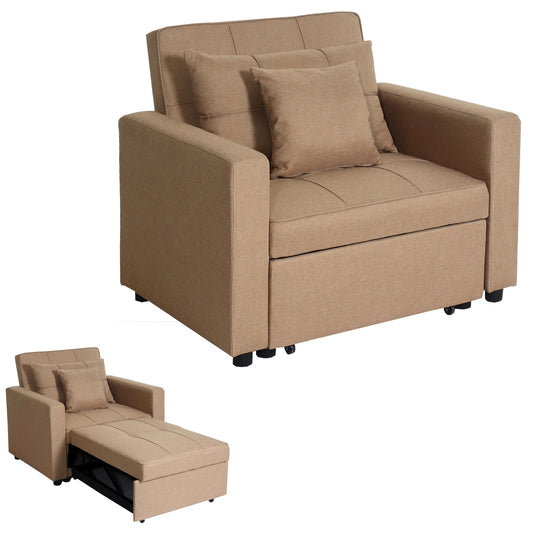 Fauteuilbed MCW-L90, inklapbare fauteuil slaapbank logeerbed, ligvlak 197x103cm stof/textiel ~ taupe