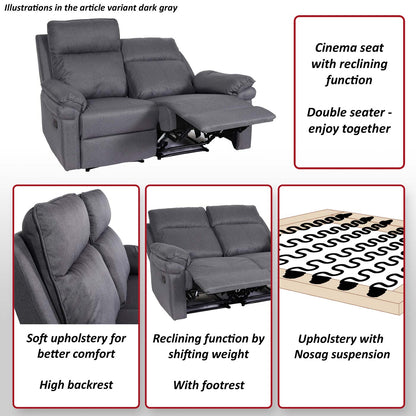 2-zits bioscoopfauteuil MCW-L94, relaxfauteuil TV-fauteuil bank, verstelbare armleuning nosag-vering stof/textiel ~ donkergrijs