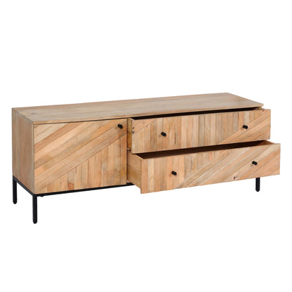 TV-rek MCW-L95, TV-standaard TV-tafel lowboard TV-meubel ladekast, massief mangohout 56x145x43cm MVG, naturel