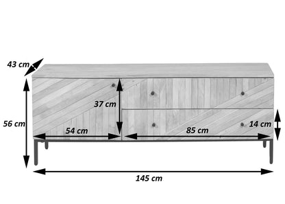 TV-rek MCW-L95, TV-standaard TV-tafel lowboard TV-meubel ladekast, massief mangohout 56x145x43cm MVG, naturel
