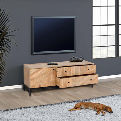 TV-rek MCW-L95, TV-standaard TV-tafel lowboard TV-meubel ladekast, massief mangohout 56x145x43cm MVG, naturel