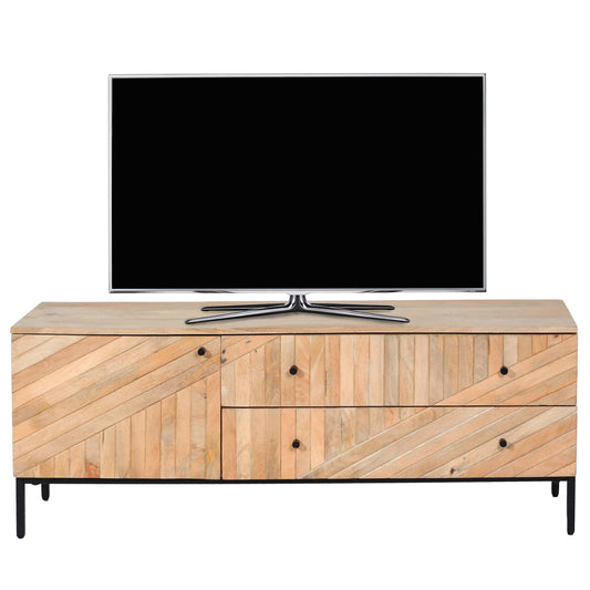 TV-rek MCW-L95, TV-standaard TV-tafel lowboard TV-meubel ladekast, massief mangohout 56x145x43cm MVG, naturel