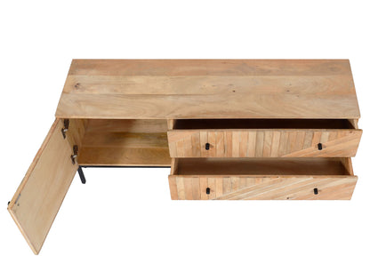 TV-rek MCW-L95, TV-standaard TV-tafel lowboard TV-meubel ladekast, massief mangohout 56x145x43cm MVG, naturel