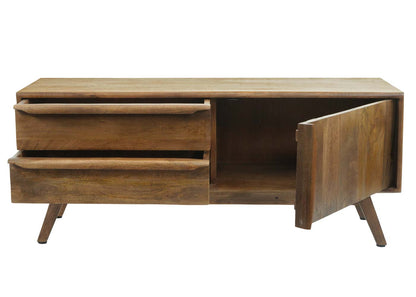 TV-rek MCW-L96, TV-tafel lowboard ladekast, laden massief hout mango 46x110x35cm MVG-gecertificeerd