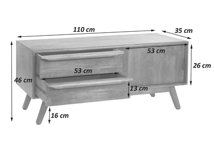 TV-rek MCW-L96, TV-tafel lowboard ladekast, laden massief hout mango 46x110x35cm MVG-gecertificeerd