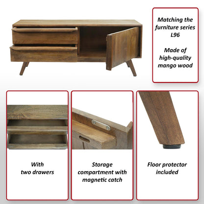 TV-rek MCW-L96, TV-tafel lowboard ladekast, laden massief hout mango 46x110x35cm MVG-gecertificeerd
