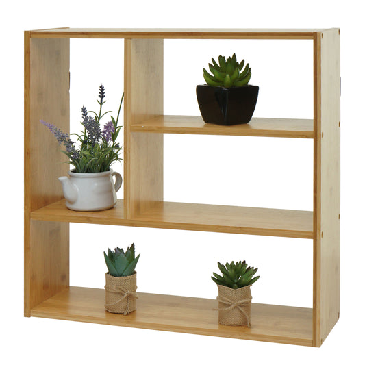 Wandplank MCW-M22, hangplank Drijvende plank met 4 vakken, bamboe 50x50x15cm