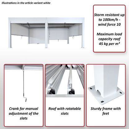 Pergola MCW-L46 met 6x zijwand, tuinpaviljoen lamellenrolgordijn, 11cm aluminium frame, stormvast 3x6m ~ antraciet