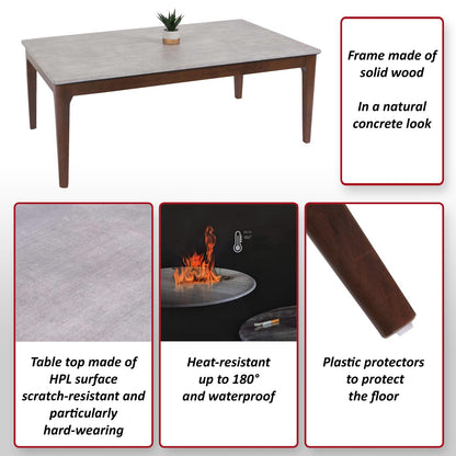 Salontafel MCW-M55, bijzettafel sofatafel massief hout HDF laminaat melamine 46x120x70cm betonlook bruine poten