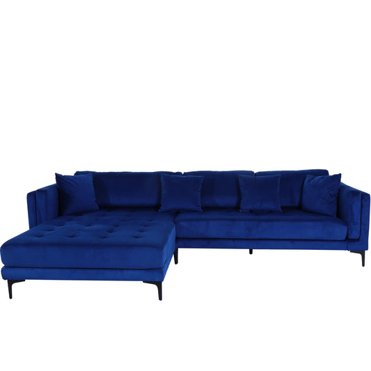 Bankstel MCW-M27, hoekbank L-vorm, ligvlak links/rechts, massief hout 293cm ~ fluweel donkerblauw