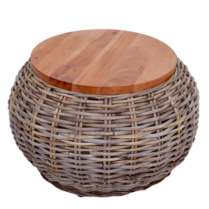 Bijzettafel MCW-M30, rotan tafel bloem tafel salontafel lounge tafel houten tafel, rond 33x49x49cm, Kubu rotan natuur