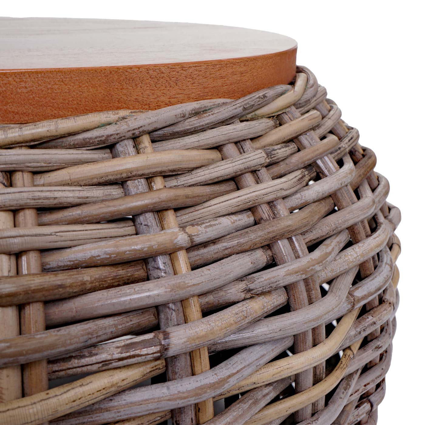 Bijzettafel MCW-M30, rotan tafel bloem tafel salontafel lounge tafel houten tafel, rond 33x49x49cm, Kubu rotan natuur