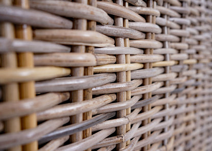 Sofa MCW-M32, 4-zits bank rotan loungebank met kussens, 209cm Kubu rotan natuurlijke stof/textiel bekleding crème