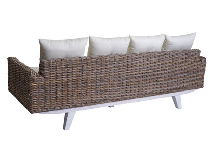 Sofa MCW-M32, 4-zits bank rotan loungebank met kussens, 209cm Kubu rotan natuurlijke stof/textiel bekleding crème