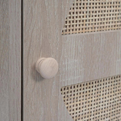 Nachtkastje MCW-M35, salontafel bijzettafel, opbergvakken, Kubu rotan hout melamine, eiken-look 56x40x40cm
