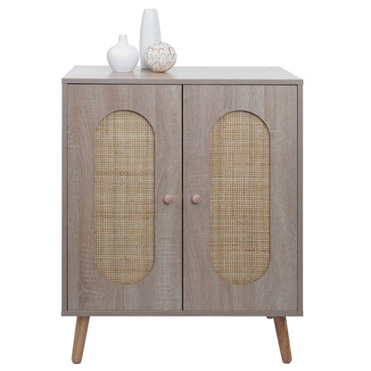 Ladekast MCW-M35, buffetkast highboard, opbergvakken, Kubu rotan hout melamine, eiken look
