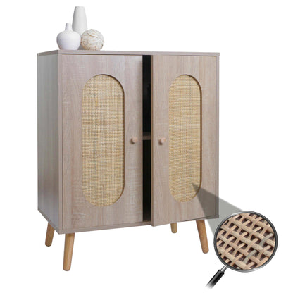 Ladekast MCW-M35, buffetkast highboard, opbergvakken, Kubu rotan hout melamine, eiken look