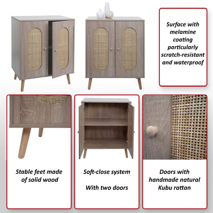Ladekast MCW-M35, buffetkast highboard, opbergvakken, Kubu rotan hout melamine, eiken look