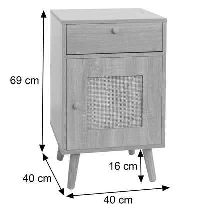 Bijzettafel MCW-M36, salontafel nachtkastje loungetafel, opbergvakken lade, Kubu rotan hout melamine, eiken-look