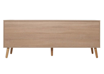 TV-rek MCW-M38, lowboard TV-tafel TV-meubel ladekast, lade deur, Kubu rotan hout 56x140x41cm eiken-look